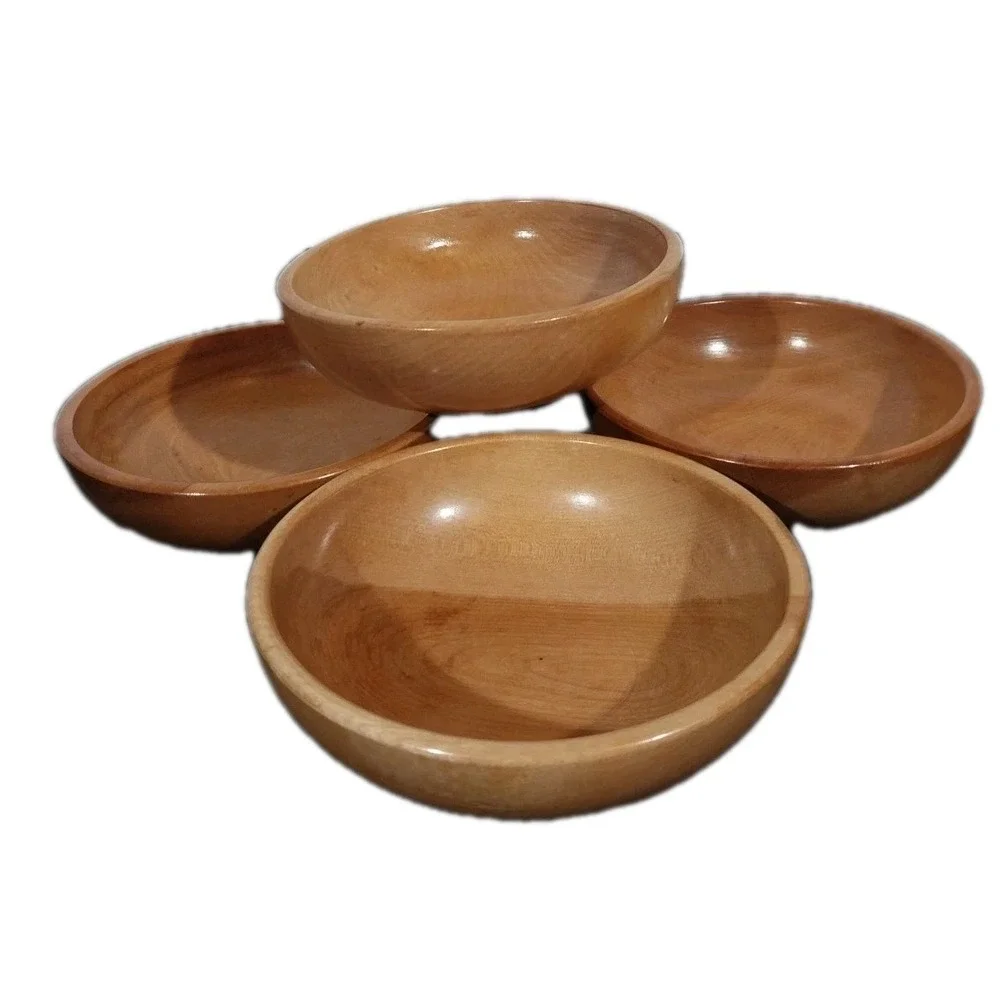 Vtg 4 Pc Mid Century Japanese Turned Wood Salad Bowl Set